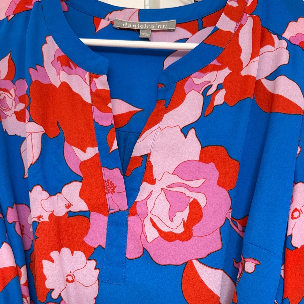 Daniel Rainn Dress Blue with Pink and Red Floral Design. Medium